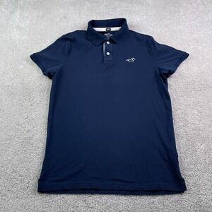 Hollister Polo Shirt Mens Medium Blue Epic Flex Stretch Cotton Preppy Logo